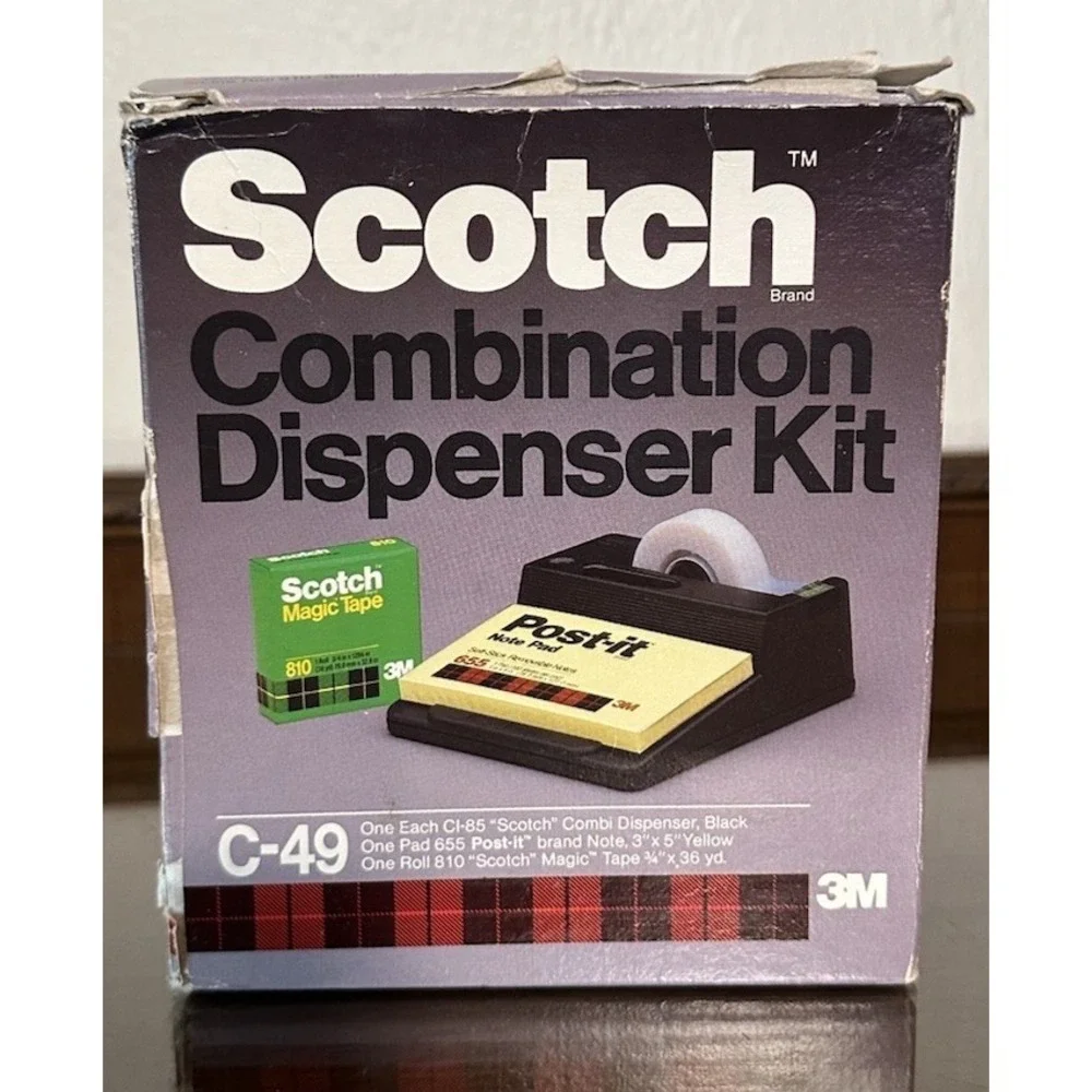 NOS 1986 Scotch Desktop Combination Kit Tape Dispenser Post It Notes Sealed C-49